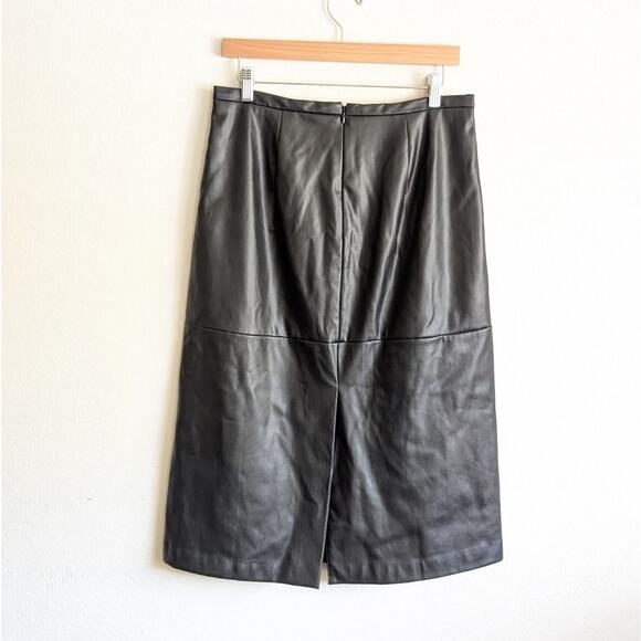 Joe's Doreen Black Cross Seamed Vegan Leather A-line Midi Skirt, size L - Picture 3 of 10